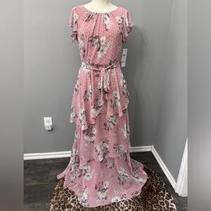 R&K Blush and Gray Long Summer Dress, Sz 10, NWT